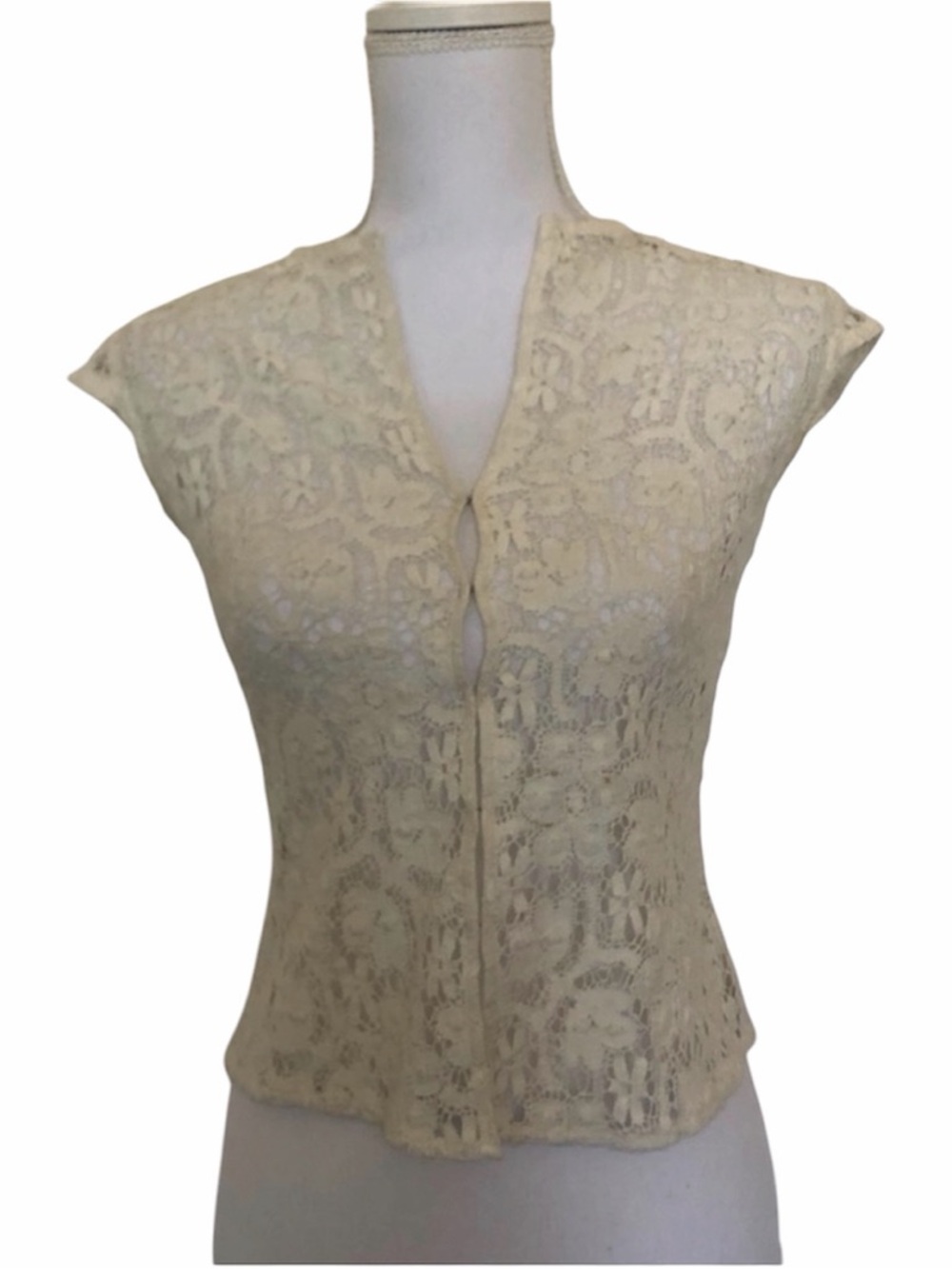BANANA REPUBLIC Ivory Floral Lace Sleeveless Blouse Top XS Keyhole Coquette VTG